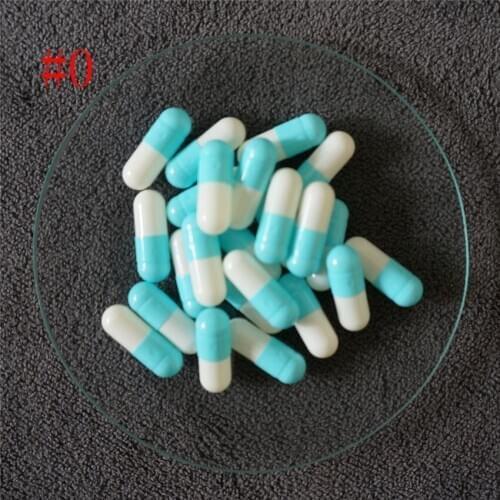 0# 1000~10000pcs 0 size Lake Blue+white High quality hollow gelatin capsules ,joined or separated capsules