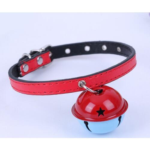 XPangle Cute Dog Collar Leather for Small Dogs Cats Adjustable Puppy Collar Necklace Big Bells Soild Pet Collar for Chihuahua