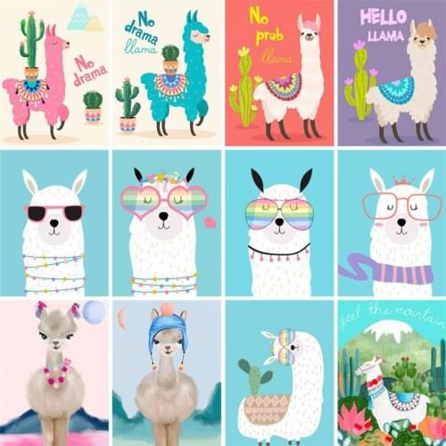 Yumeart DIY 5D Diamond Beads Embroidery Kit Alpaca Cactus Diamond Painting Full Square Mosaic Cartoon Animal Text DIY Home Decor