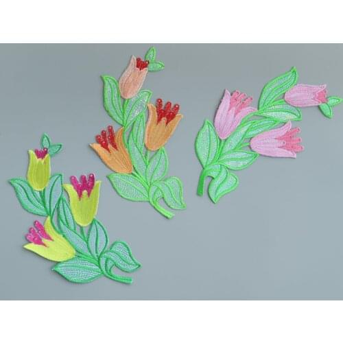 1pc black round embroidered Patches for Clothing iron on Embroidery Stickers Clothing Applique flowers Decoration Badge parche