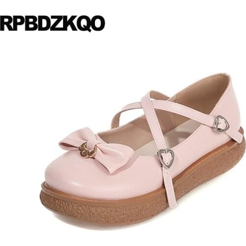Shoes Green Heart Buckle Mary Janes 10 Metal Dress Comfy Bow Chic Large Size Thick Sole 11 Pink Women Elevator Creepers Flats