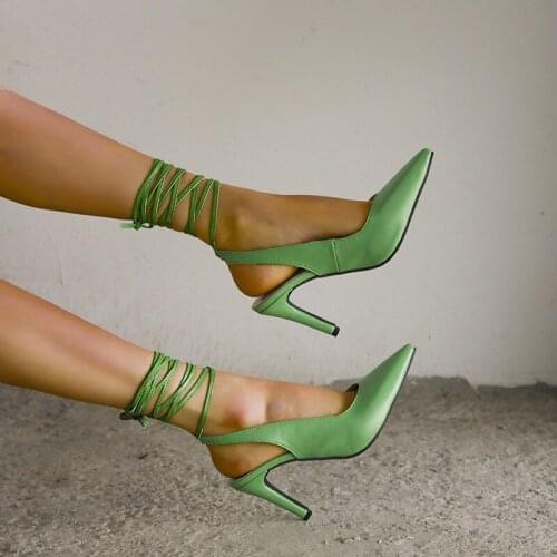 Woman Shoes Sandals Basic Pu Fashion Cross-tied Spike Heels Lace-Up Party Pumps size Apricot shoes woman heels
