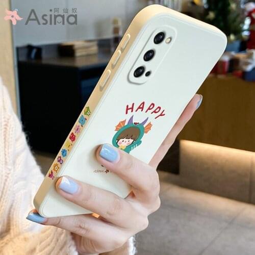 ASINA Liquid Silicone Case For OPPO Reno 2 3 4 5 Pro Cute Cartoon Straight Edge Cover Bumper For Realme X7 Find X2 X3 Lite Capa
