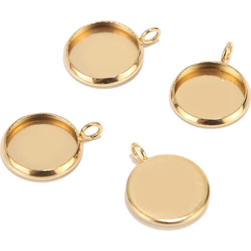 10pcs Stainless Steel Gold Vertical Cabochon Base Tray Bezels Blank Setting Supplies For Jewelry Making Findings Bracelet Charms
