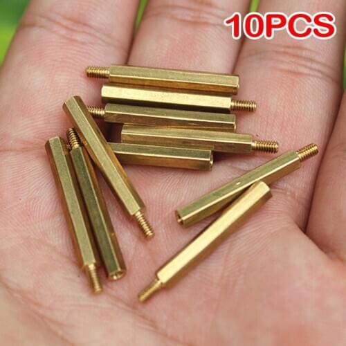 10PCS M2 Hexagonal Copper Column Solid Metal Copper Column Male and Female Nut Screws Length 25mm for DIY Accessories