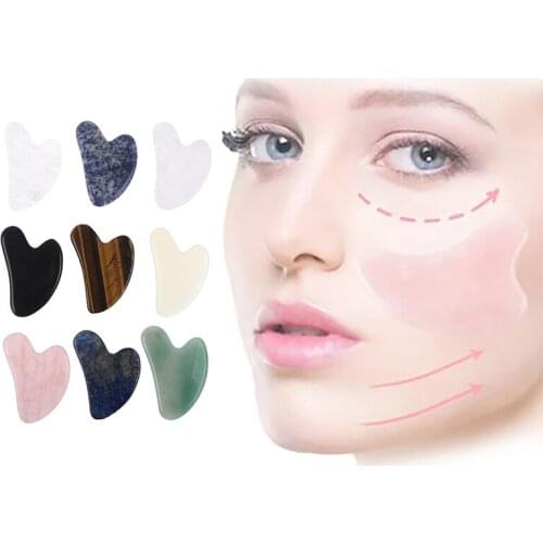 1X Natural Gua Sha Jade Quartz Stone Face Board Tool Pink Heart Shaped Massage Body Spa Face Lifting Wrinkle Remover Beauty Care