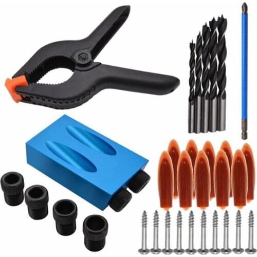 34pcs Woodworking Drill Sleeves 6-10mm Core Drill Bit Set Magnetic PH2 Screwdriver Bit Pocket Screws Carpenters Wood Joint Tool