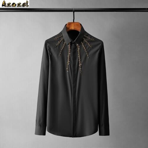 Azazel Black White Mens Shirts Luxury Beads Golden Thorns Long Sleeve Casual Man Shirts Plus Size 4xl Slim Fit Party Male Shirts