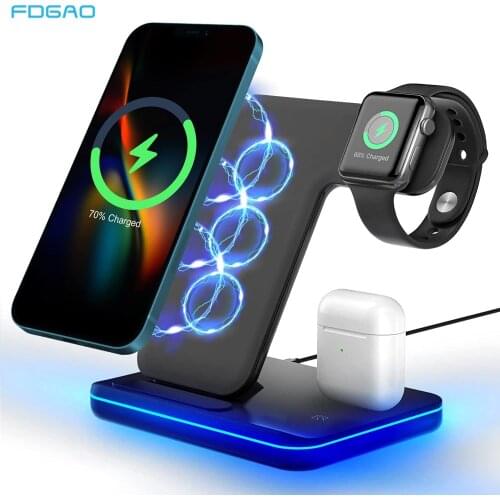 15W 3 in 1 Qi Wireless Charger Stand Fast Charging Station For Apple Watch 6 5 4 3 2 iPhone 12 11 Pro X XS MAX XR 8 Airpods Pro