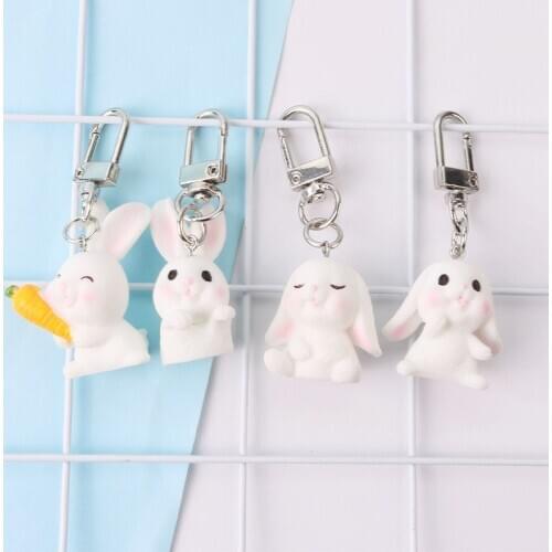 New Fashion Cute Rabbit Keychain Key Ring Silicone Cartoon Animal Key Chain for Women Car Bag Key Holder Jewelry