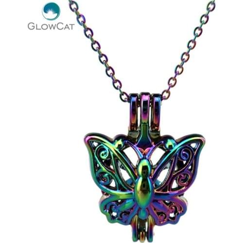 C701 COLORS Dream colorful butterfly spirit stainless steel chain Aroma Essential Oil Diffuser Locket Necklace