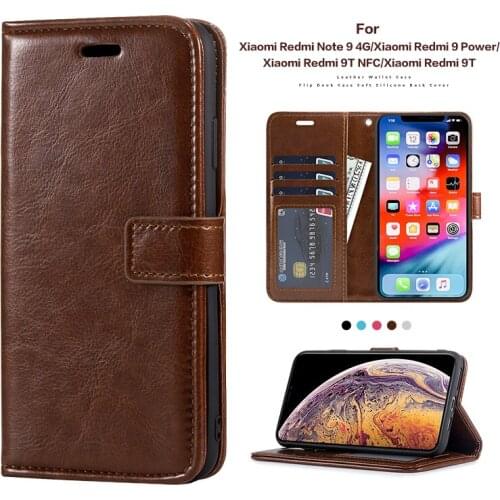 PU Leather Flip Case For Xiaomi Redmi Note 9 4G Redmi 9 Power Silicone Case Wallet Cover For Xiaomi Redmi 9T NFC Business Case