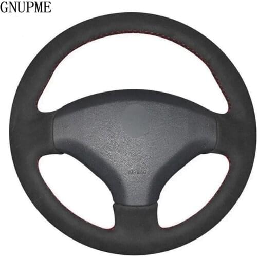 Black Genuine Leather Suede DIY Hand-stitched Car Steering Wheel Cover For Peugeot 308 2007-2013 3008 2011-2015 408 2010-2014