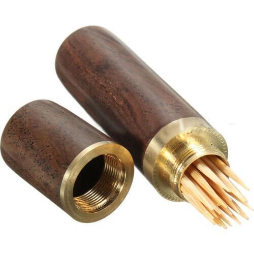 2PC Wooden Toothpick Holder Pearwood Wood Capsule Bucket Box Hiking Portable Toothpick needleHolder Handmade Ebony Storage Box