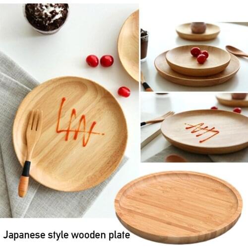 Japanese-style Wood Round Tray Fruit Dessert Cake Container Plate Environmental Tableware Protection 12*12cm Wooden About P3M0