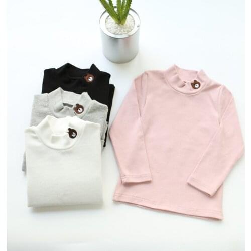 T shirts For Girls Cartoon Bear Embroidery Stand Collar Tops High Quality Cotton Casual Child Clothes Baby Kid Pullover Hot Sale