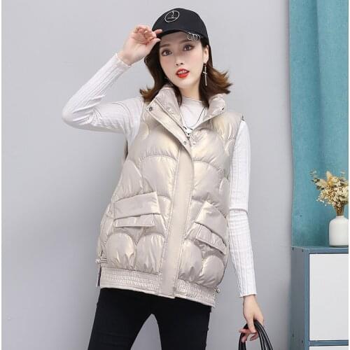 ISENMAL Student Autumn Winter Women Loose Vest Stand Collar Short Girls Vest Jacket Cotton Padded Lady Windproof Warm Waistcoat