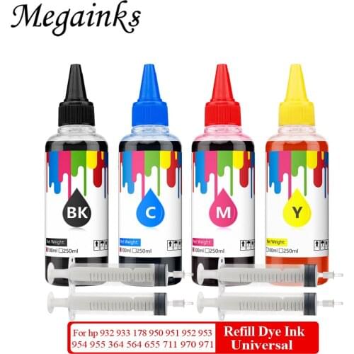 4PC x 100ml Universal Refill dye ink For hp 932 933 920 178 950 951 952 953 954 955 364 564 655 685 711 970 971 cartridge & ciss