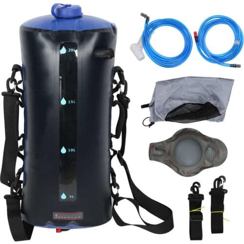 AFISHTOUR 20L/15L/12L Camping Shower Water Bag with Pressure Foot Pump and Shower Nozzle Outdoors Foldable Shower Bag