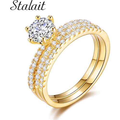 Fashion Super Flash Zircon Ring Two Layer Gold Color Made with Genuine Austrian Crystals Full Sizes Wholesale