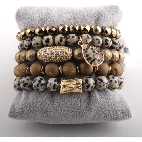 MOODPC Fashion Jewelry Beautiful Magnetic Dalmatian Bracelet Set Natural Druzy Stone CZ Ball Bracelets