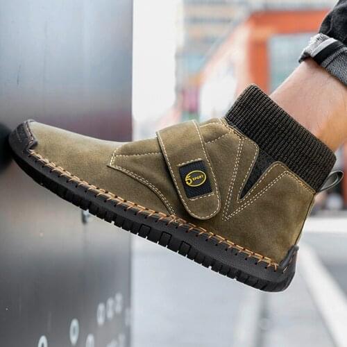 BUSUOZY Mens outdoor large size mens shoes Fashion casual footwear mens shoes with HOOk&LOOP high-top warm mens boots