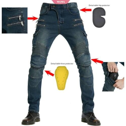 Mens Outdoor Motorcycle Riding Pants With Zipper And Windproof Trousers Safety Protection Lining With Pads