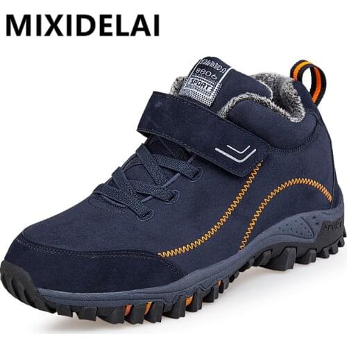 Brand Winter Men Suede Work Shoes Fur Warm Ankle Boots Outdoor Non-slip Mens Boots Men Waterproof Snow Boots Big Size 36-48