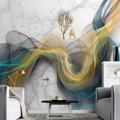 Custom Mural Wallpaper Chinese Style Modern Light Luxury Abstract Line Ink Landscape Scenery Background Wall Mural 3D Home Decor