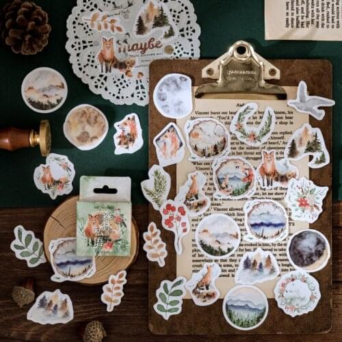 46 Pieces 6 Designs Boxed Stickers Forest Fresh Plant Decoration Stickers Scrapbooking Planner Diary Label Stationery Sticker