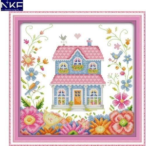 NKF The Garden Shed Stamped Cross Stitch DIY Kits Needlework Embroidery Set Chinese Cross Stitch for Home Decor