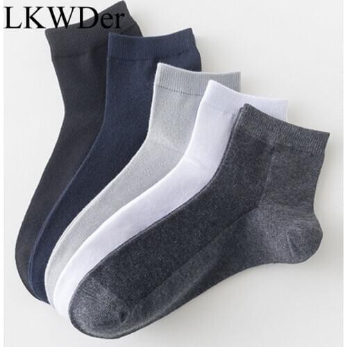LKWDer 5 Pairs 2020 New Business Pure Cotton Mens Socks Mesh Deodorant Socks Solid Color Cotton Socks Comfort Male Calcetines