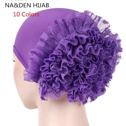 2020 New cotton hijab caps big flower turban bonnet for woman islamic wrap head Inner cap for hijabs trendy muslim headdress