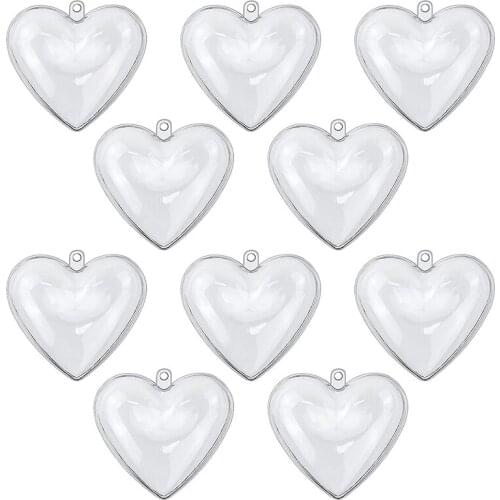 New Year Christmas Balls Heart-Shaped 10 PCS Transparent Open Plastic Clear Fillable Ball Xmas Decor Home DIY Gift-ABUX