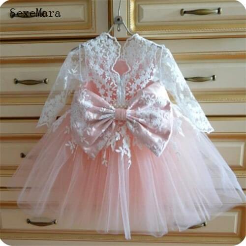 New Baby Girls Dresses for Birthday Long Sleeve Tutu Child Kids Clothes Party Gowns with Bow