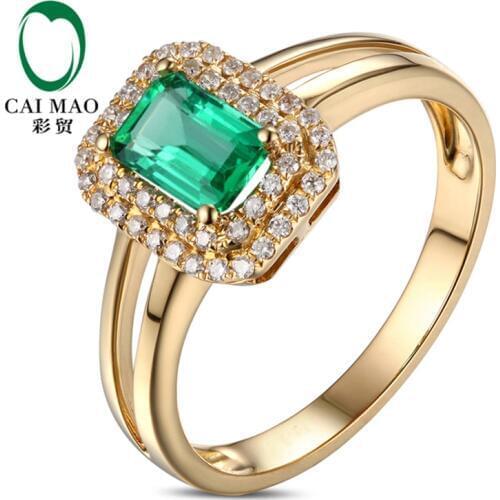 0.6ct Natural Green Emerald Double Halo Diamond Engagement Ring In 14k Yellow Gold