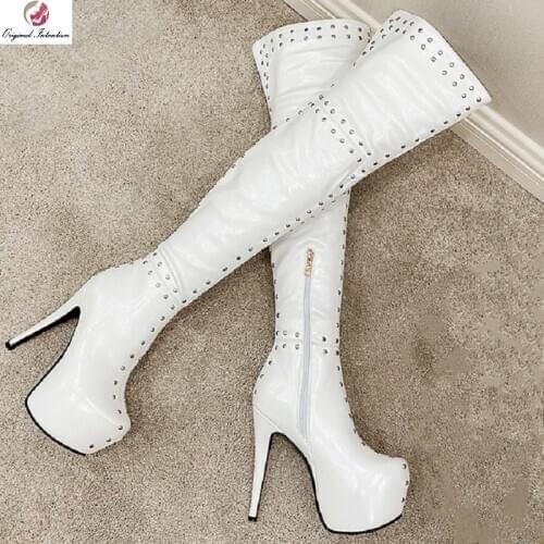 Autumn Winter Womens Long Boots Sexy Round Toe Rivets Over The Knee Thigh High Boots 2020 Newest Women Shoes Botas Altas Mujer