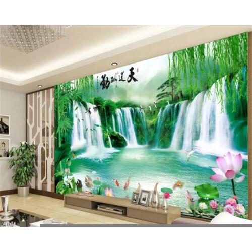 Custom wallpaper 3d mural heaven rewards waterfall bamboo lotus leaf banana crane living room bedroom papier peint 3d wallpaper