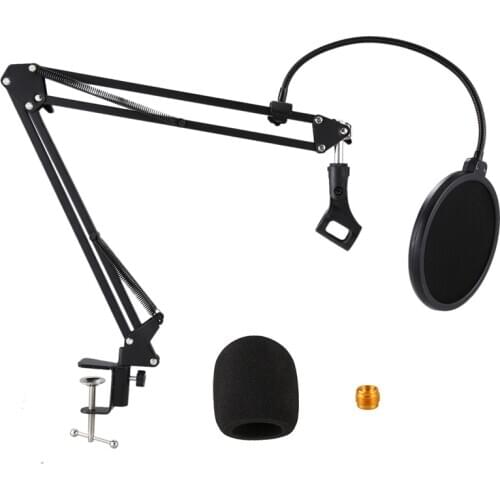 Microphone Stand Suspension Boom Scissor Arm Stands with 3/8-5/8 Screw / Table Mounting Clamp / Filter / Clip Holder