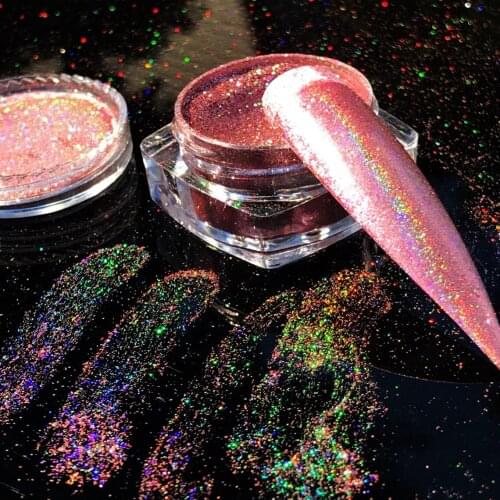 Rose Gold Holo Pigment Chrome Nails 0.05mm fine-eXtral Powder Nail Art Color Change Pigment Holographic Nail Art Pink Dust