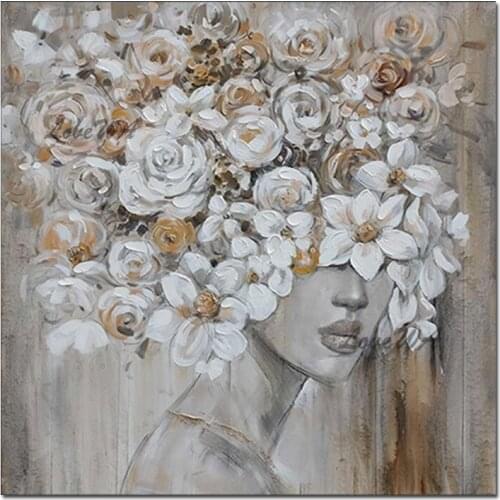 Modern Home Bedroom Decorative Palette Knife Flowers Picture Canvas Oil Painting Sexy Lady Abstract Face Wall Art On Canvas