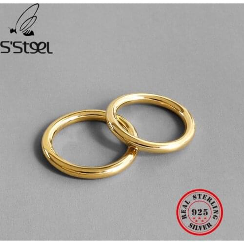 SSTEEL Real 925 Sterling Silver Rings For Women S925 Round Gold Ring Bague Argent Massif Pour Femme Accessories Fashion Jewlery