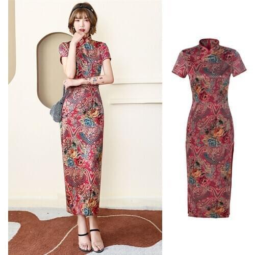 Traditional Chinese Dress Women Oriental Wedding Embroidery Elegant Split Qipao Dresses Vintage Floral Print Bodycon Cheongsam
