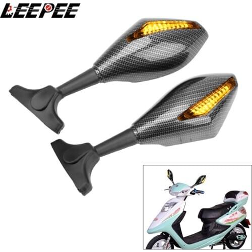 A Pair Universal Motorcycle LED Turn Signal Mirrors Integrated Side Mirrors Turn Indicators Rearview Mirror Motorbike Accessorie