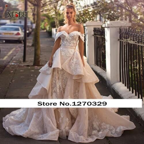 Vestido De Noiva Lace Wedding Dresses 2020 Luxury Backless Appliques Beaded Flowers Mariage Bride Dresses A Line Bridal Gowns