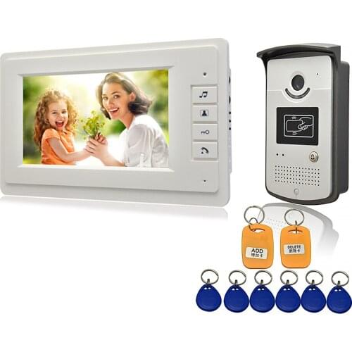 Video Intercom Doobell 7 Inch LCD Monitor Video Door Phone Access Control System with RFID Keyfobs IR Night Waterproof Camera