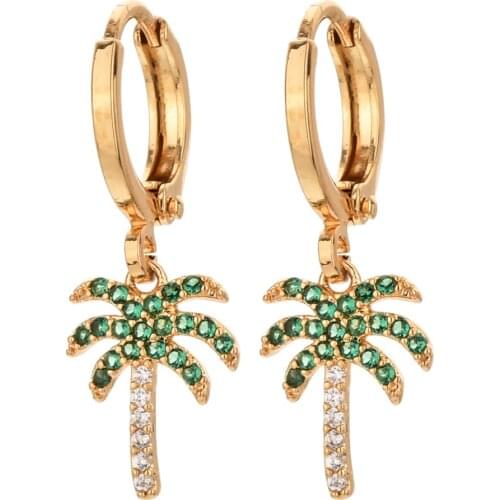 2021 new beach holiday zircon earrings tropical style summer thin multicolor coconut tree earrings female ER-528