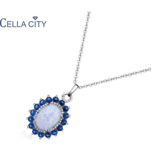 Cellacity NEW Opal Necklace for Women Trendy Silver 925 Jewelry Gemstones Female Neck Ornament Pendant Clavicle Chain Party Gift