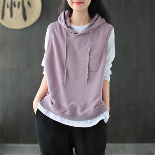 Vests Women Hooded Loose Popular All-match Students Simple Casual Outwear Korean Style Pockets Solid Spring Autumn Mujer Clothes