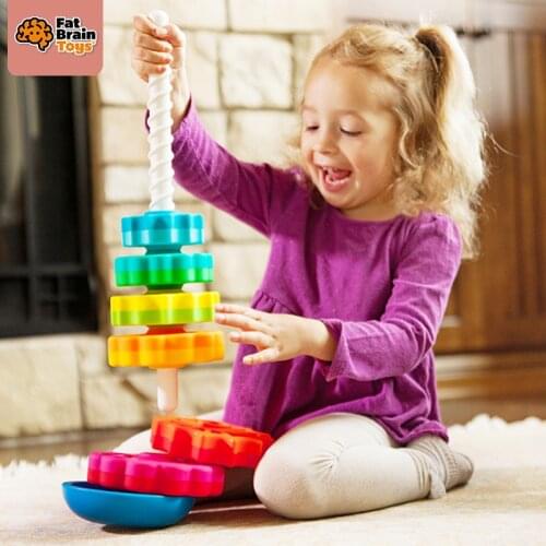Fat Brain Spin Again Stacking Blocks Baby Educational Toys For Children 0-12 Months Gift Rainbow Colorful Plastic